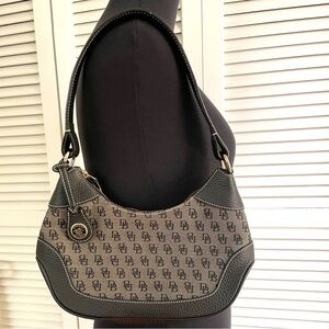 RARE! Vintage Dooney & Bourke Black and Gray Monogram Hobo Shoulder Bag